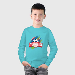 Лонгслив хлопковый детский Football Russia 2018, цвет: бирюзовый — фото 2