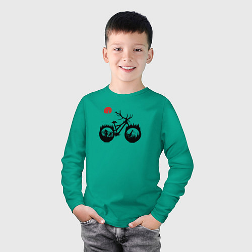 Детский лонгслив Эндуро байк с рогами / Зеленый – фото 3