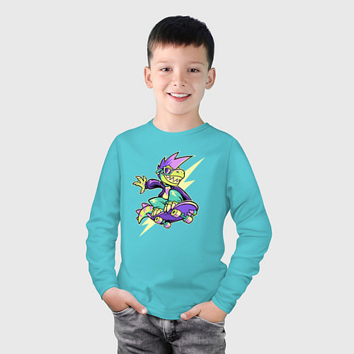 Детский лонгслив Cool Dino Skater Neon / Бирюзовый – фото 3