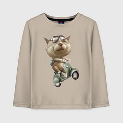 Лонгслив хлопковый детский Крутой котяра на скутере, цвет: миндальный