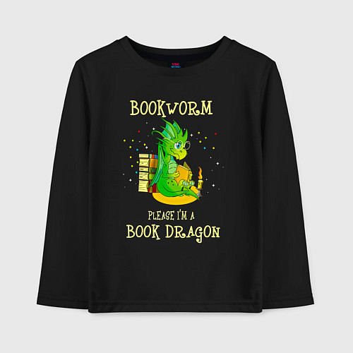 Детский лонгслив Книжный червь Нет, я книжный дракон / Черный – фото 1