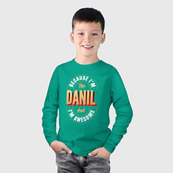 Лонгслив хлопковый детский Because Im The Danil And Im Awesome, цвет: зеленый — фото 2