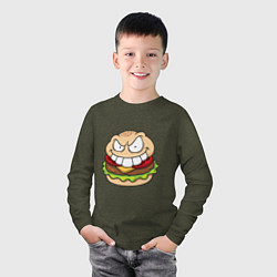 Лонгслив хлопковый детский Страшный Бургер, цвет: меланж-хаки — фото 2