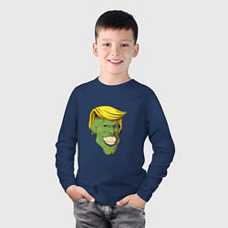 Лонгслив хлопковый детский Трамп - Маска, цвет: тёмно-синий — фото 2