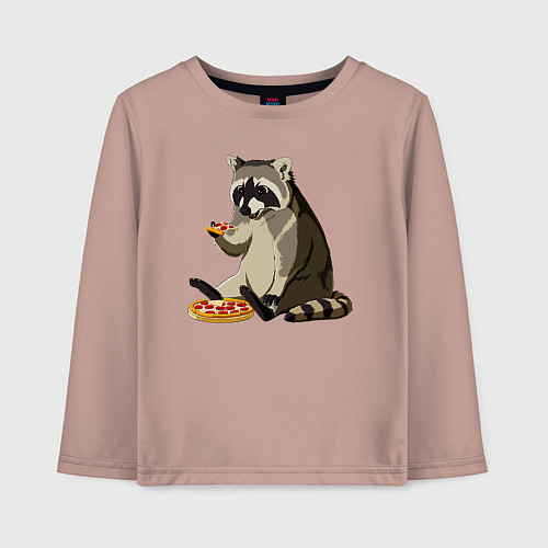 Детский лонгслив Енот кушает пиццу / Пыльно-розовый – фото 1