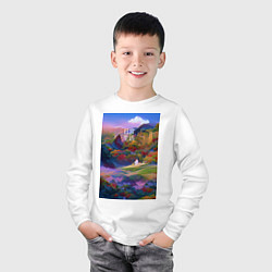 Лонгслив хлопковый детский Абстрактный пейзаж, цвет: белый — фото 2