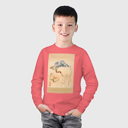 Лонгслив хлопковый детский Японская гравюра Бабочки, цвет: коралловый — фото 2