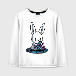 Лонгслив хлопковый детский Зайчонок обнял клубки The bunny hugged the balls, цвет: белый