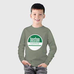 Лонгслив хлопковый детский Boston Basketball, цвет: авокадо — фото 2