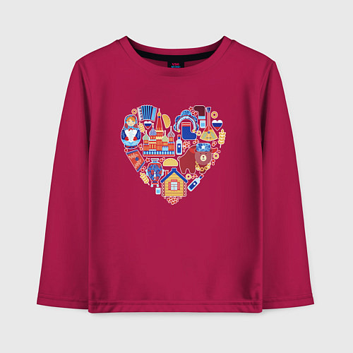 Детский лонгслив Сердце Россия / Маджента – фото 1
