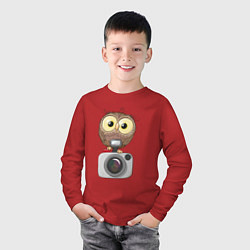 Лонгслив хлопковый детский Сова на фотоаппарате, цвет: красный — фото 2