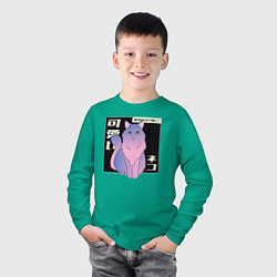 Лонгслив хлопковый детский Кот Градиент Иероглифы, цвет: зеленый — фото 2
