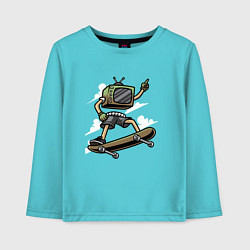 Лонгслив хлопковый детский Человек-телевизор на скейте, цвет: бирюзовый