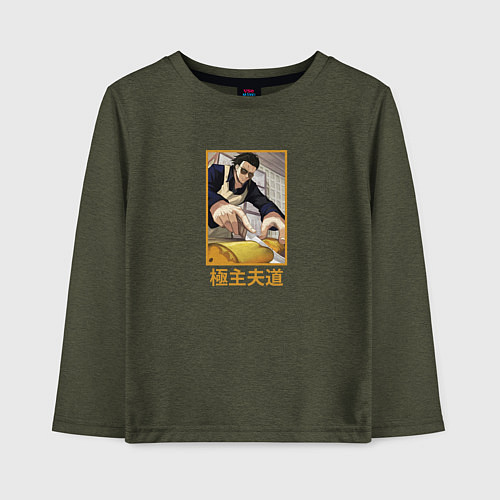 Детский лонгслив Тацу на кухне Путь домохозяина / Меланж-хаки – фото 1