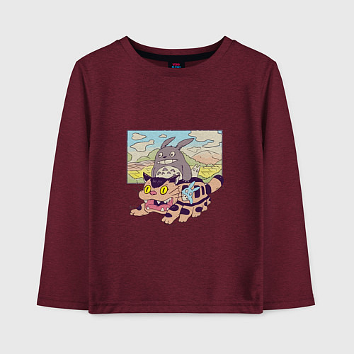 Детский лонгслив Тоторо на котобусе / Меланж-бордовый – фото 1