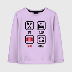 Лонгслив хлопковый детский Eat Sleep PUBG Repeat, цвет: лаванда