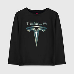 Лонгслив хлопковый детский Tesla Logo Тесла Логотип Карбон, цвет: черный