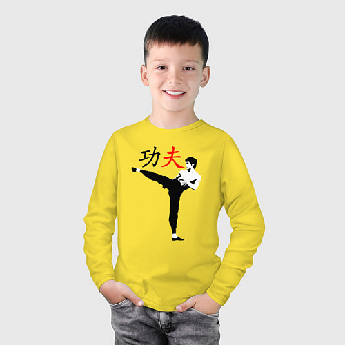 Детский лонгслив Кунг-фу Брюс Ли в стойке / Желтый – фото 3