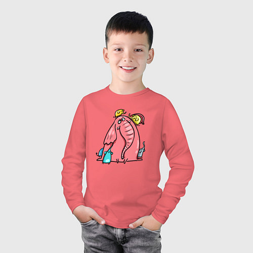 Детский лонгслив Розовая слоника со слонятами / Коралловый – фото 3