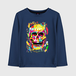 Лонгслив хлопковый детский Красочный стилизованный череп, цвет: тёмно-синий