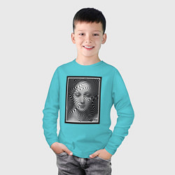 Лонгслив хлопковый детский Женский портрет - оптическая иллюзия, цвет: бирюзовый — фото 2
