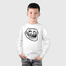 Лонгслив хлопковый детский Тролльфейс улыбается мем, цвет: белый — фото 2