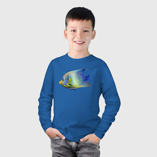Детский лонгслив Тропическая разноцветная рыба / Синий – фото 3