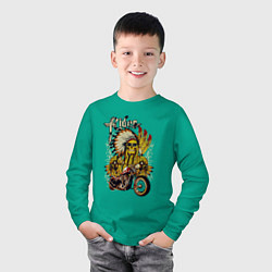 Лонгслив хлопковый детский Множество черепов, байк и надпись, цвет: зеленый — фото 2