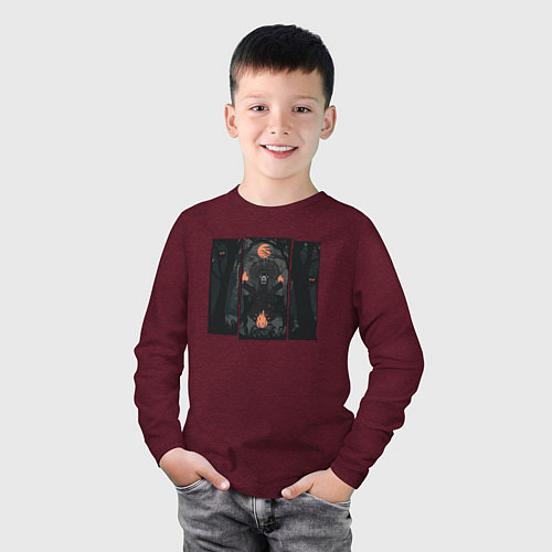 Детский лонгслив Оранжевая луна и медведь шаман / Меланж-бордовый – фото 3