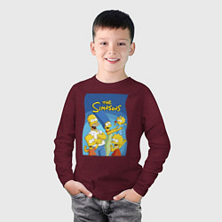 Лонгслив хлопковый детский Семейка Симпсонов - Гомер, Мардж и их отпрыски, цвет: меланж-бордовый — фото 2