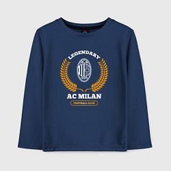 Лонгслив хлопковый детский Лого AC Milan и надпись legendary football club, цвет: тёмно-синий