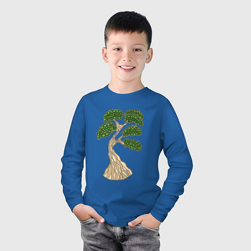Детский лонгслив Бонсай стилизованный в витражной технике / Синий – фото 3