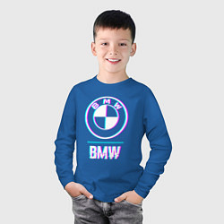 Лонгслив хлопковый детский Значок BMW в стиле glitch, цвет: синий — фото 2