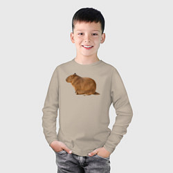 Лонгслив хлопковый детский Капибара сидит и спит, цвет: миндальный — фото 2
