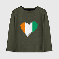 Лонгслив хлопковый детский Сердце - Ирландия, цвет: меланж-хаки