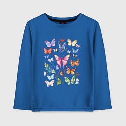 Лонгслив хлопковый детский Волшебные бабочки акварелью, цвет: синий