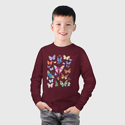 Лонгслив хлопковый детский Волшебные бабочки акварелью, цвет: меланж-бордовый — фото 2