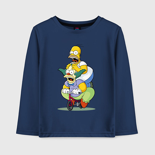 Детский лонгслив Гомер Симпсон и Клоун Красти едут на детском велос / Тёмно-синий – фото 1