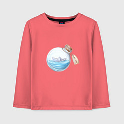 Лонгслив хлопковый детский Лето в бутылке - море, цвет: коралловый