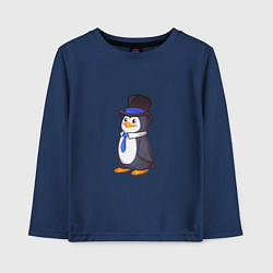 Лонгслив хлопковый детский Пингвин в цилиндре, цвет: тёмно-синий