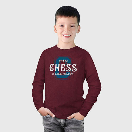 Детский лонгслив Пожизненный член команды по шахматам / Меланж-бордовый – фото 3