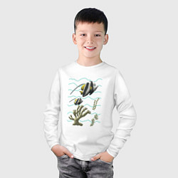 Лонгслив хлопковый детский Морская тематика Рыбки Морские обитатели Коралл,во, цвет: белый — фото 2