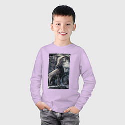Лонгслив хлопковый детский Горный козел на фоне скалы, цвет: лаванда — фото 2