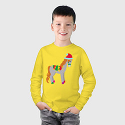 Лонгслив хлопковый детский Праздничная лошадкa, цвет: желтый — фото 2