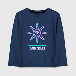 Лонгслив хлопковый детский Dark Souls в стиле glitch и баги графики, цвет: тёмно-синий