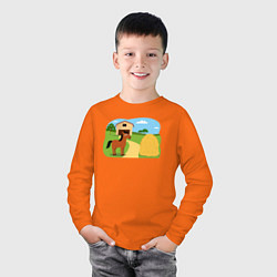Лонгслив хлопковый детский Лошадка на ферме, цвет: оранжевый — фото 2