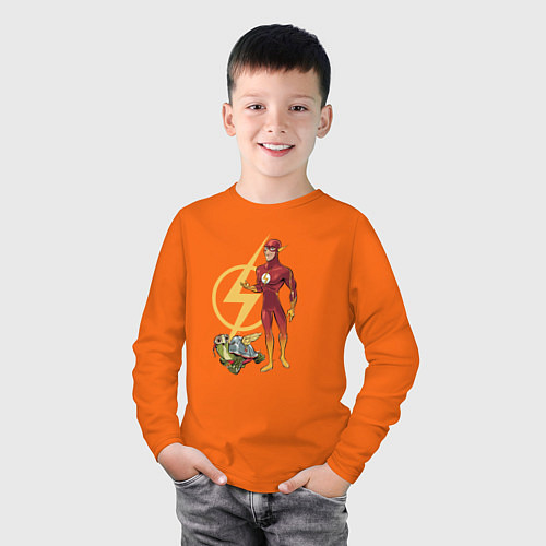 Детский лонгслив Флэш и его черепаха DC Лига Суперпитомцы / Оранжевый – фото 3