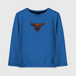 Лонгслив хлопковый детский Летящая сова и силуэт оленя в осеннем лесу, цвет: синий