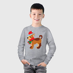 Лонгслив хлопковый детский Праздничная собачка в шапке и шарфике, цвет: меланж — фото 2