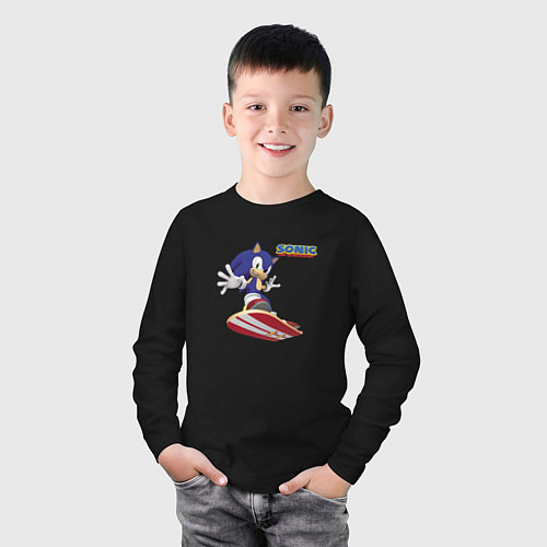 Детский лонгслив Sonic - hedgehog - skateboarding / Черный – фото 3